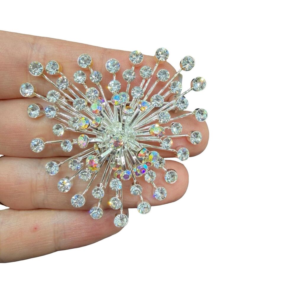 Vintage Jewelry Rhinestone Heart Burst Brooch Pin